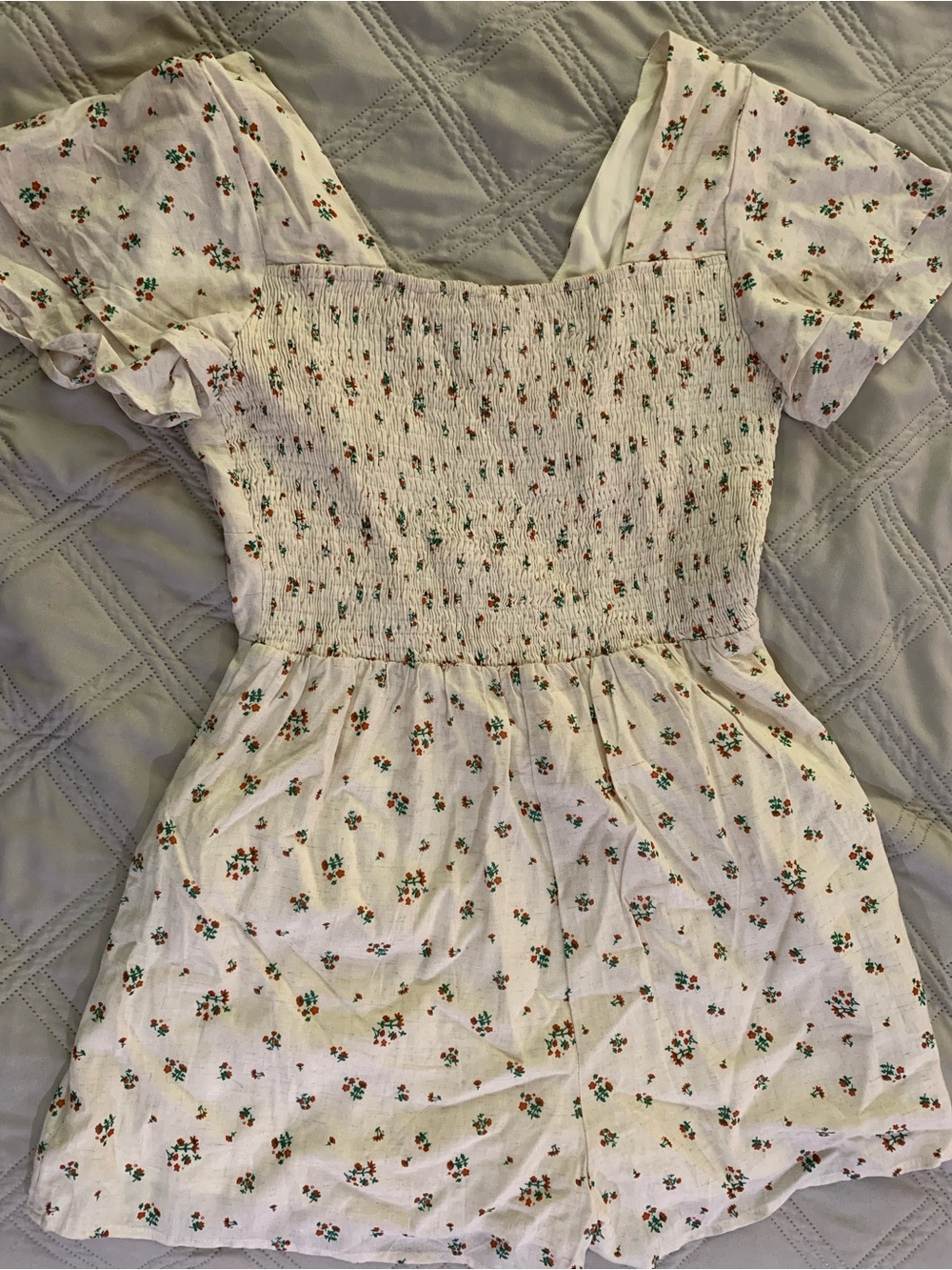 Storia Cream Mini Romper with Orange and Green Floral Print - Picture 2 of 4
